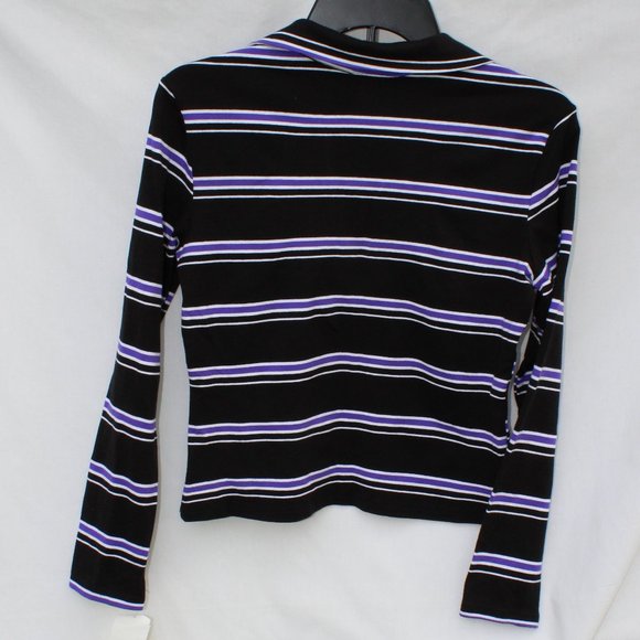 NWT JRs LS Black Purple White Stripe Shirt XL - Picture 2 of 4